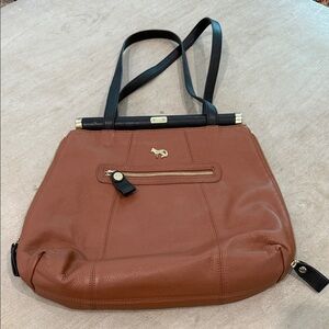 Emma Fox Tan Leather Shoulder Bag with Black Straps